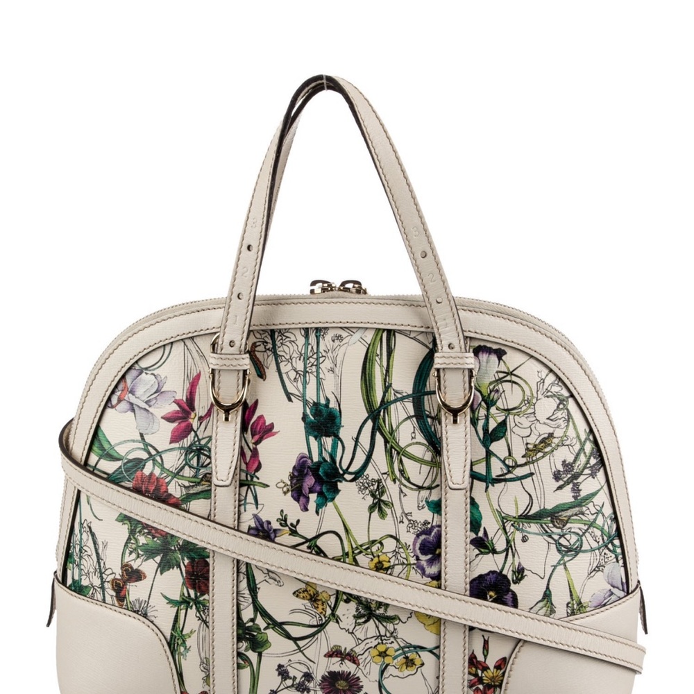 Gucci Floral Dome Shoulder Bag with Leather Trim LIKE NEW MEDIUM SIZE